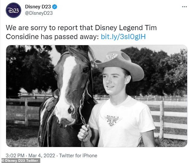 RIP: A Disney egy Twitter-bejegyzésben tisztelgett Considine előtt március 4-én, a halála utáni napon
