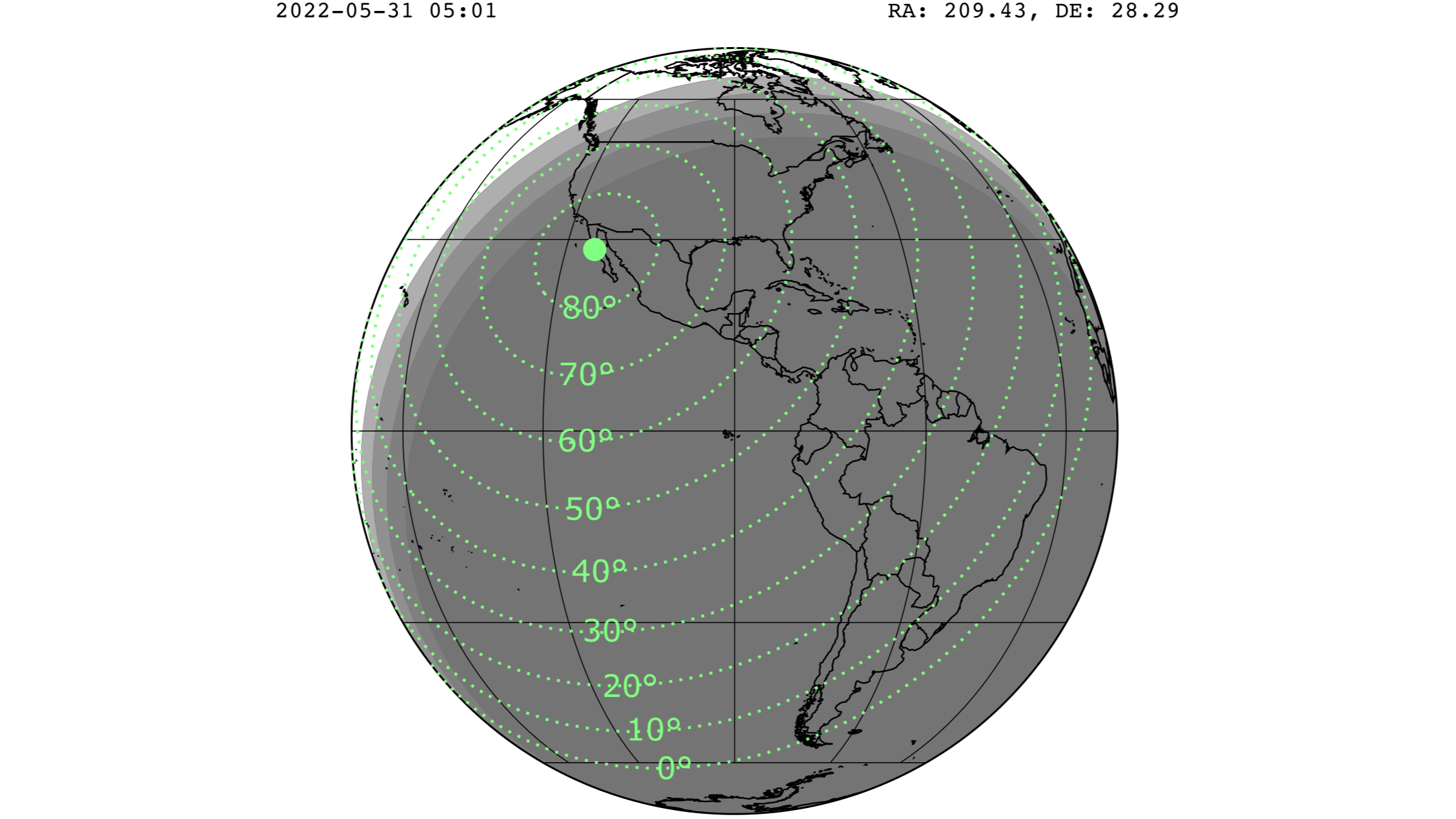 Térkép, amely a Tau Hercide meteorraj megtekintésének lehetőségét mutatja.