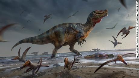 Ez az illusztráció a félelmetes Wight Spinosauride-szigetet ábrázolja, ahogy az életre kelt.