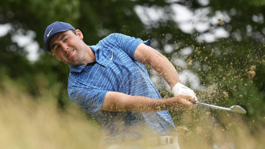 Scottie Scheffler hits on the sixth hole during the second round of the U.S. Open at The Country Club Friday, June 17, 2022, in Brookline, Mass. 
