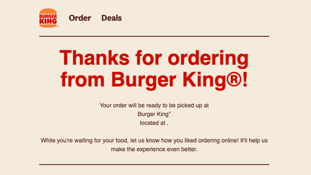A Burger King szellemnyugtákat küld az üres rendelésekről
