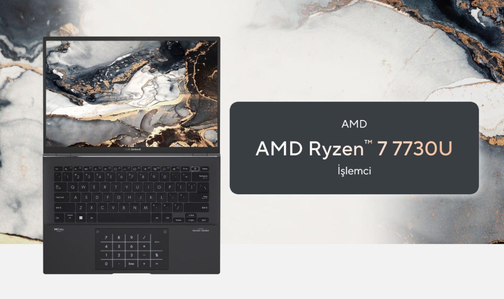 Az ASUS Zenbook 14 AMD Ryzen 7 7730U processzort tartalmaz "Zen3" magokkal