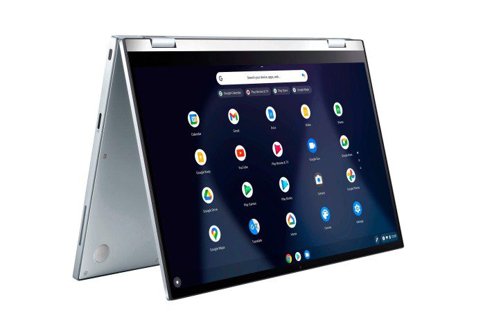 ASUS Chromebook Flip C433 laptop fehér alapon.