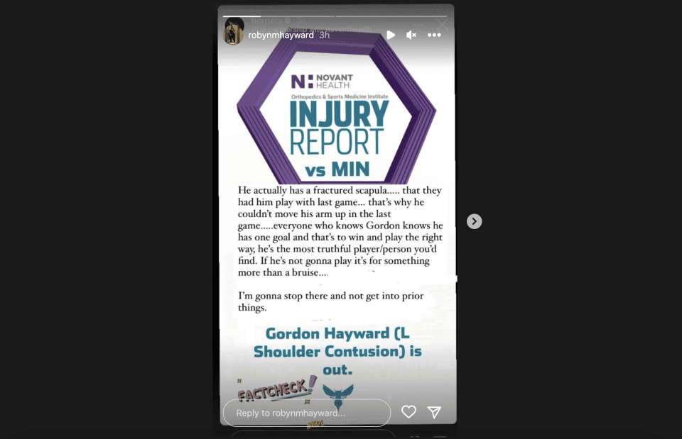 Képernyőkép Robyn Hayward Instagram-történetéről. 